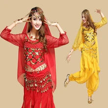 Сексуальные Длинные рукава Топы Болливуд танцевальный костюм наборы для женщин профессиональный сценический тренировочный костюм хороший костюм для танца живота одежда