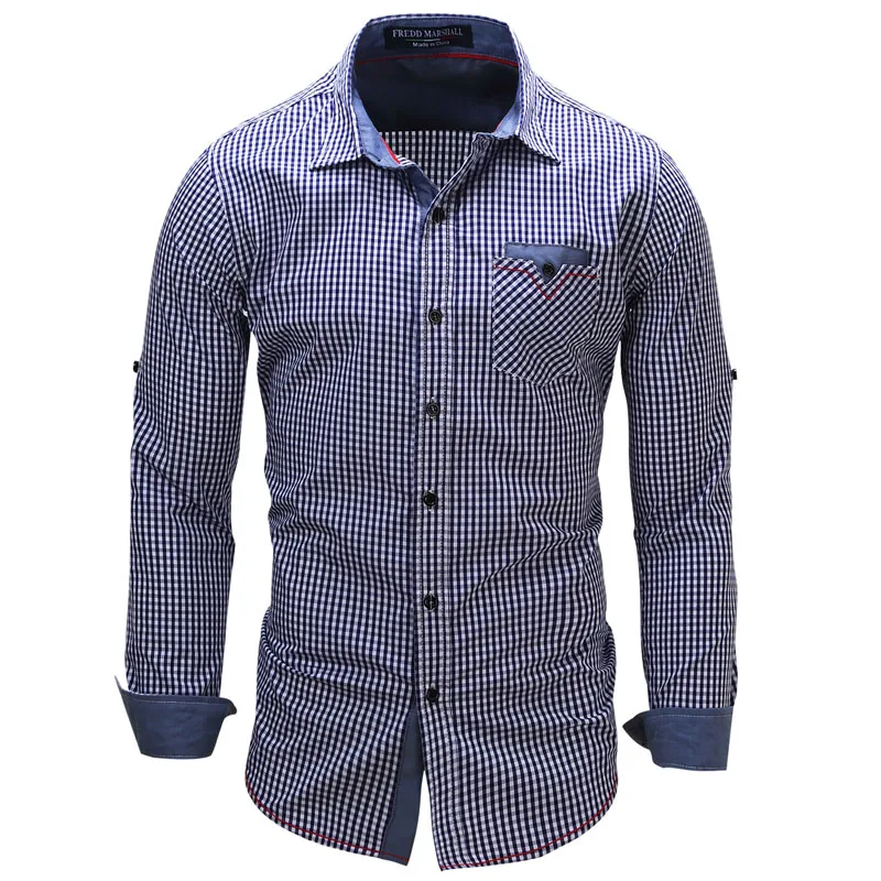

2019 Euro Size XXXL New Arrival Men's Plaid Shirt Long Sleeve Casual Denim Shirt Men Streetwear Business Shirt camisa masculina