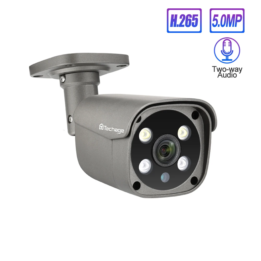Techage H.265 5MP камера безопасности POE AI распознавание человека двусторонний звук для камеры HD Открытый ONVIF IR Cut ночного видеонаблюдения