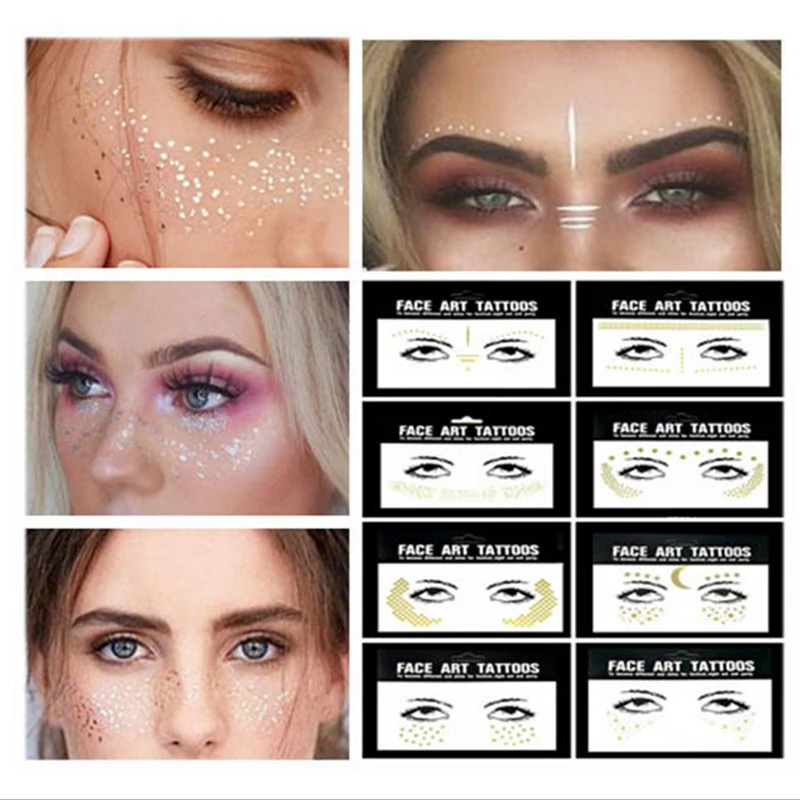 

1Pcs DIY Eyebrow Face Body Art Adhesive gold face tatoo Festival Party Eyes Tattoo Stickers Makeup Xmas Decor