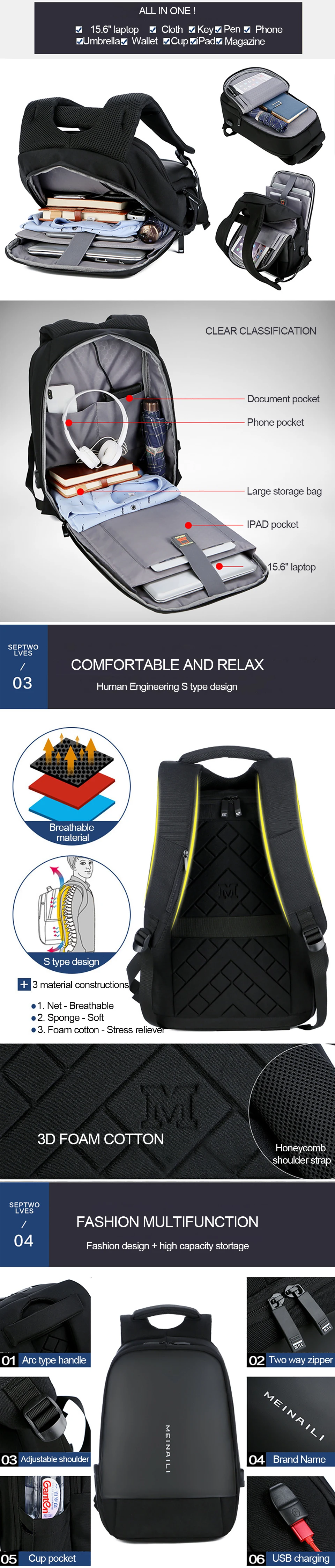2 Laptop Backpack Anti-theft Backpacks USB Charging Bagpack Waterproof Travel Men Back Pack Large Capacity Luggage School Bag Pack
