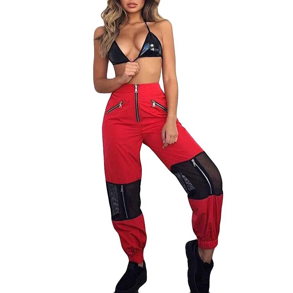 

Women Casual Sweatpants Summer Mesh Patchwork Harem Pants Fashion Harajuku Trousers High Waist Zipper Pant Pantalon