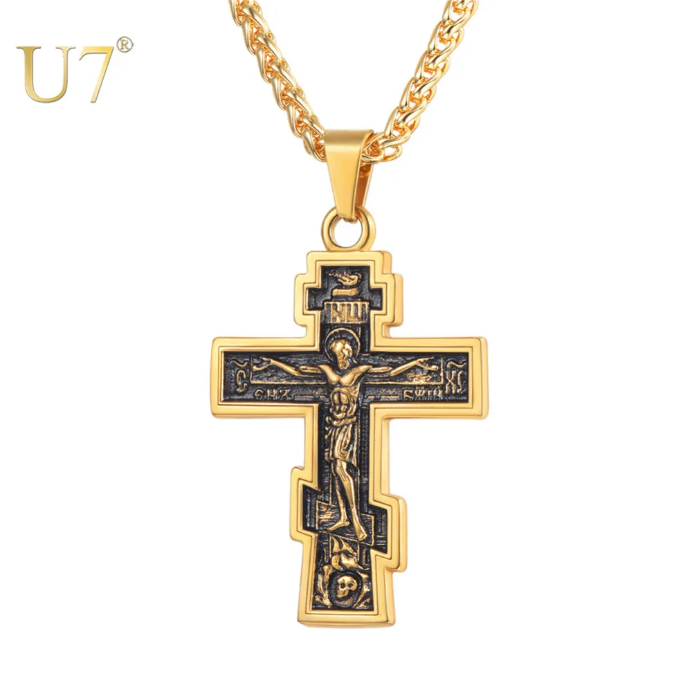 Premium Acier Inoxydable Crucifix Jésus Croix Collier Pendentif Pour Femmes Hommes
