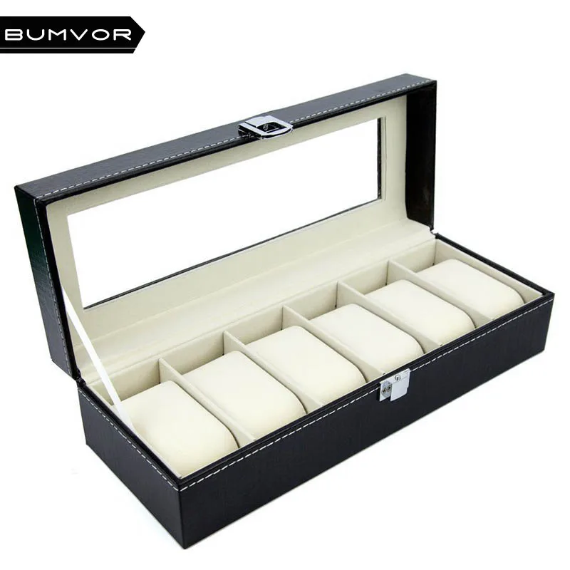 

2018 New Fashion Watch Display Box Luxury 6 Grids Watch Box Case Luxury Jewelry Pu Leather Watch Box Organizer Storage