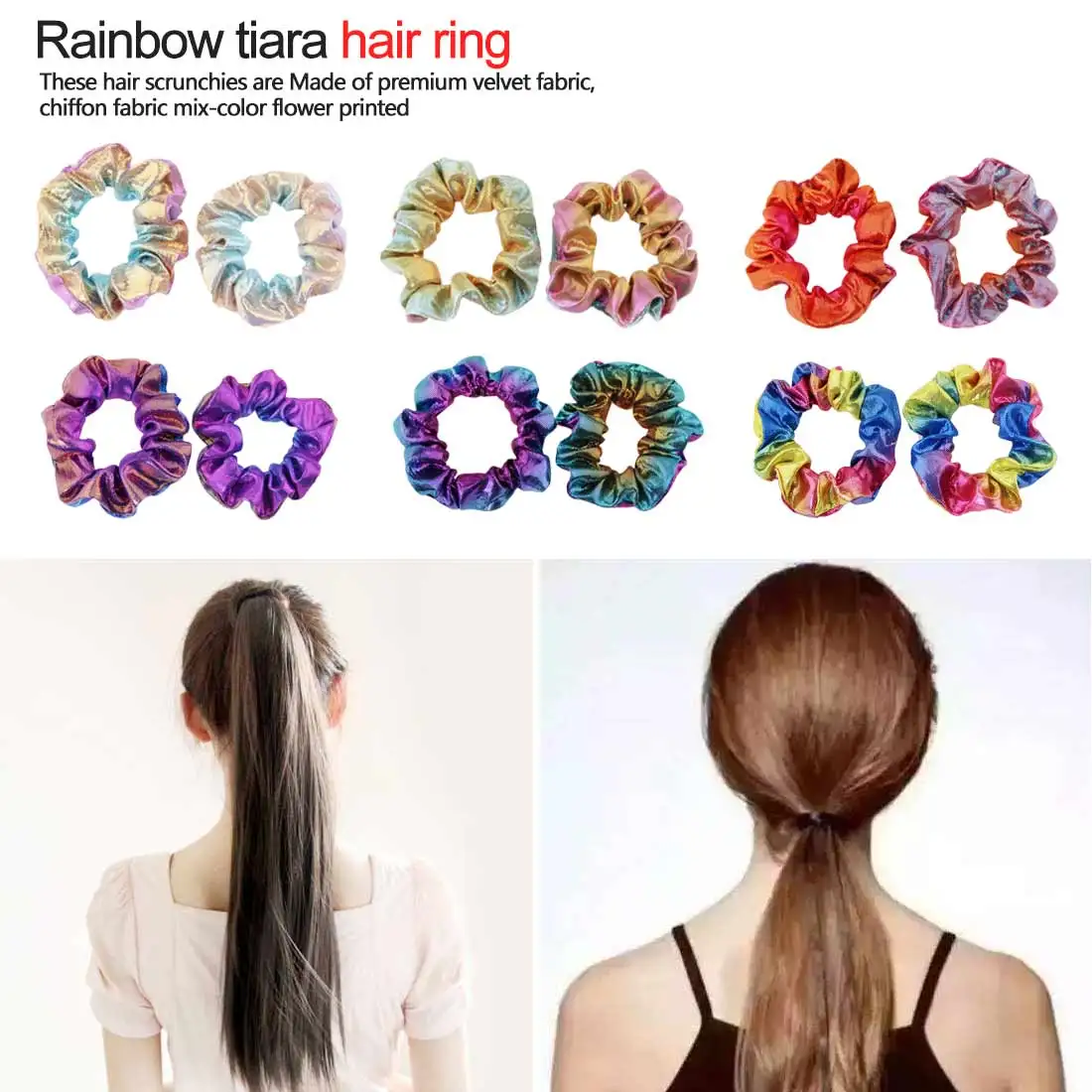 

olorful Elastic Bronzing Hair 2019 New Fashion Women CRope Glitter Ponytail Holder Hair Ring Scrunchie 1 PC