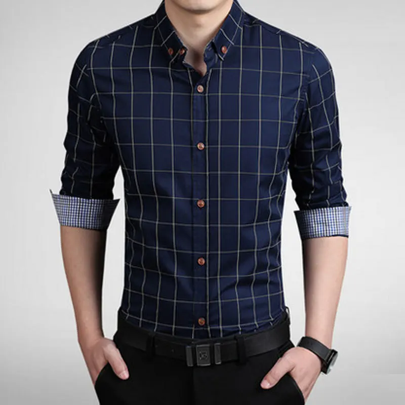 Mens Button-Down Collar Long Sleeve Jeans Blue Cotton Classical Style Casual Dress Shirts