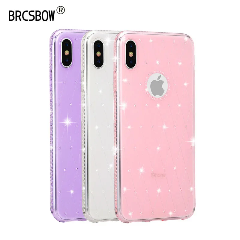 

BRCSBOW Fashion Diamond Bling Transparent Phone Case Cover for iPhone 6 6S 8 7 Plus Soft TPU Clear Cover For iPhone X XR XS Max
