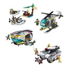 Enlighten Building Block Military Battle Army Sea Force Coastal Action Submarine 12 Figures 453pcs Educational Bricks-No Box