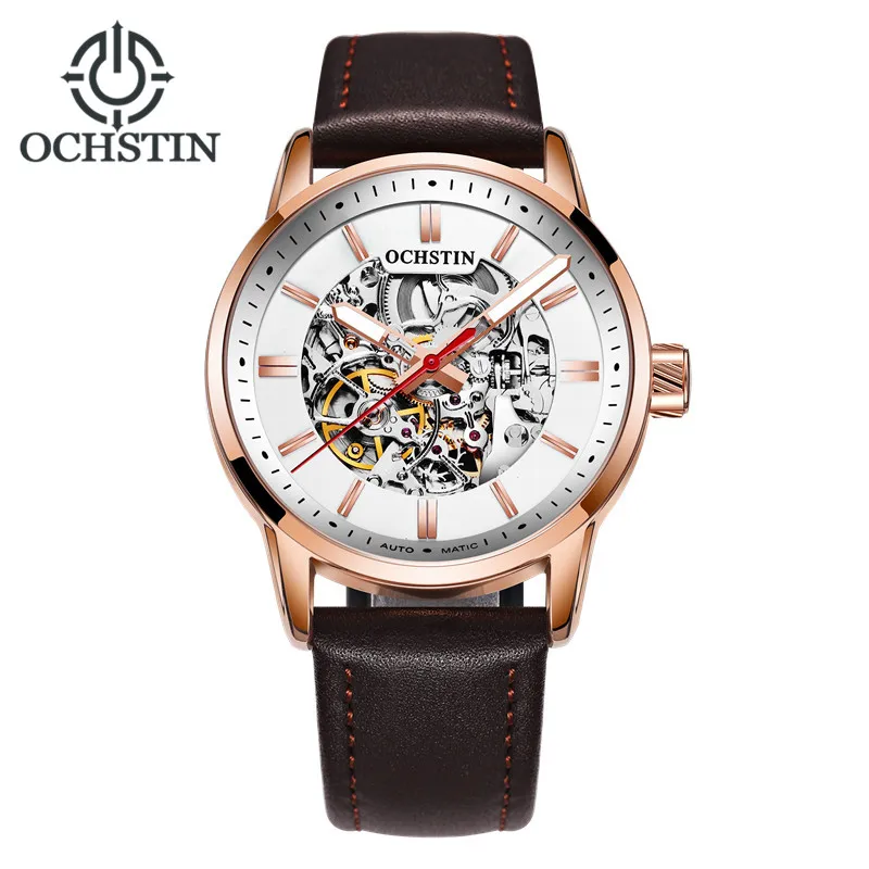 Бренд ochstin кожаный Tourbillon водонепроницаемые часы Автоматические Мужские механические часы военные часы Relogio Masculino