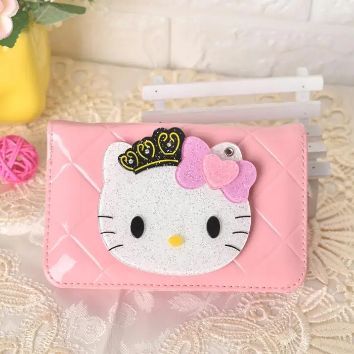 Милые кошельки с героями мультфильмов hello kitty от известного бренда, женские кожаные кошельки с волшебным зеркалом для девушек, клатчи, дамские вечерние кошельки - Цвет: 2