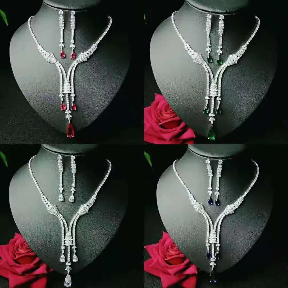 HIBRIDE сверкающими Bijoux(украшения своими руками) ювелирные комплекты dubai полный кубического циркония Цепочки и ожерелья комплект Для женщин свадебный для свадебной вечеринки в комплекте костюма N-1046