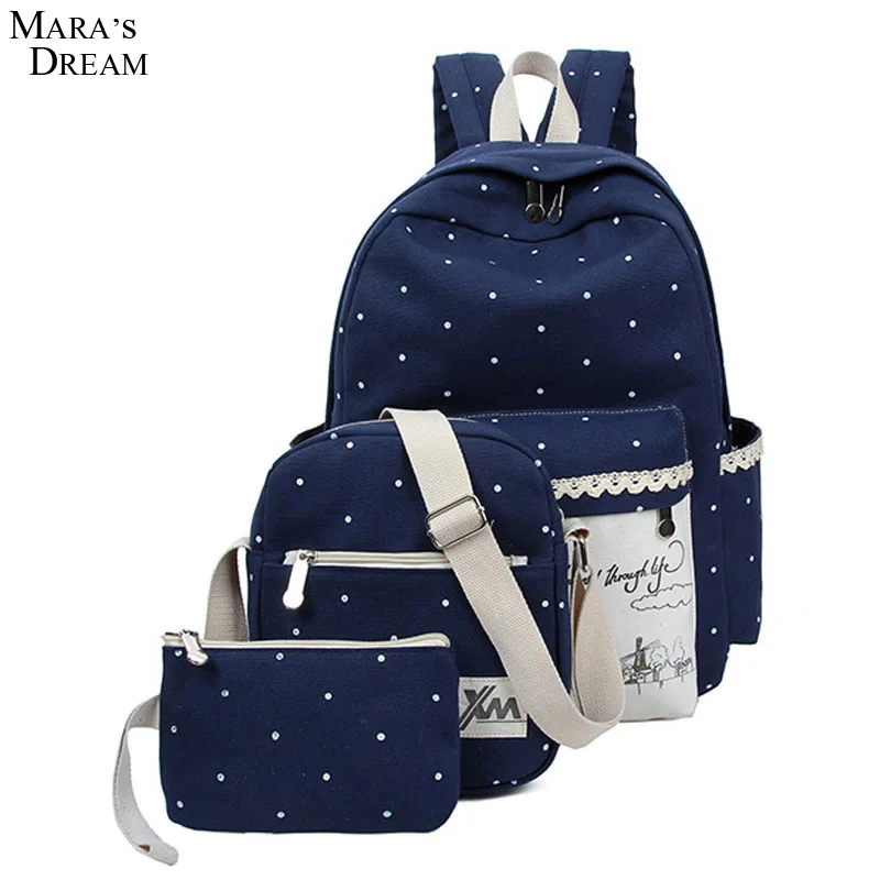 Mara s Dream Women Printing Backpacks Set Canvas Cute Dots Lightweight Windmill Printing Lace Patchwork School