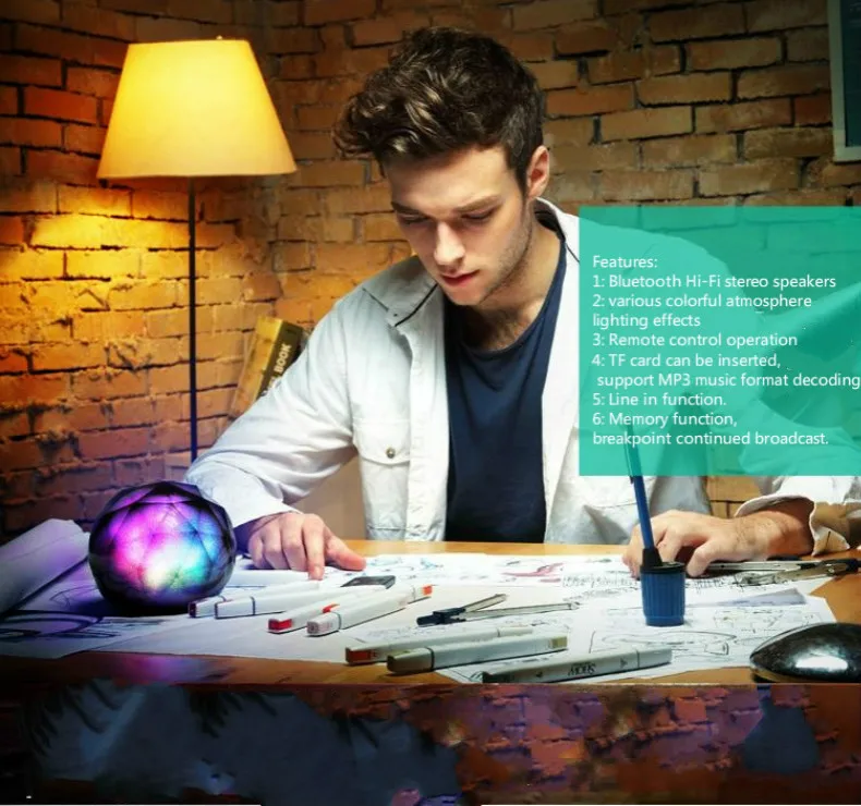 Portable Bluetooth speaker Portable Wireless Loudspeaker LED Light Crystal Ball Bluetooth Speaker Night Light USB MP3 Player01