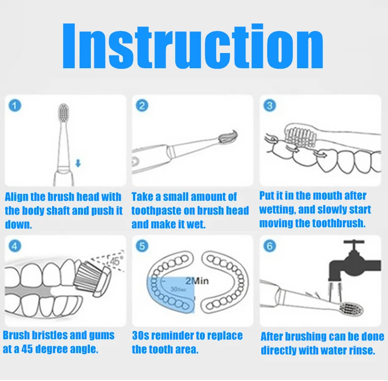 5 передач, электрическая зубная щетка, водонепроницаемая зубная щетка, USB перезаряжаемая щетка с таймером, очиститель с 4 сменными головками