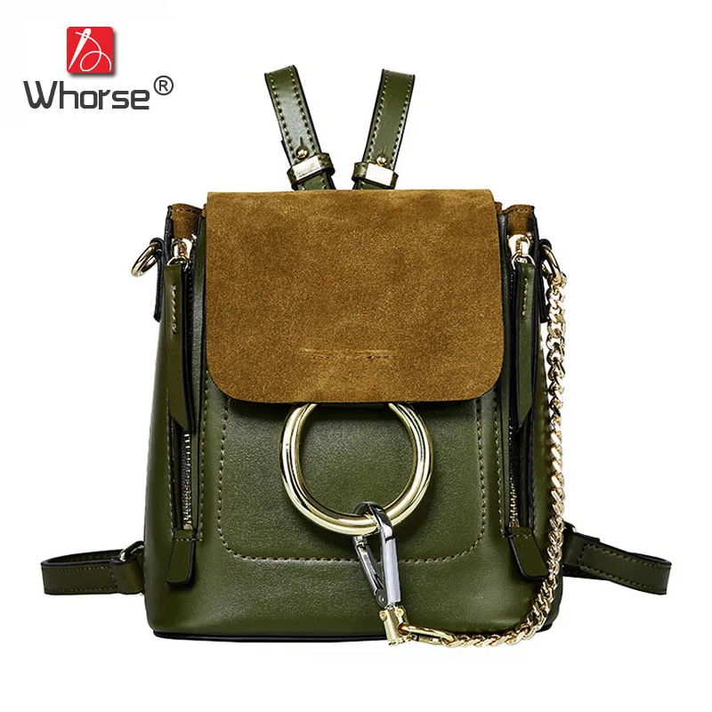 

Beautiful Fashion Style Bucket Bag Genuine Leather Backpack Women Chain Backpacks Cover Back Pack With Metal Ring For Lady W0850