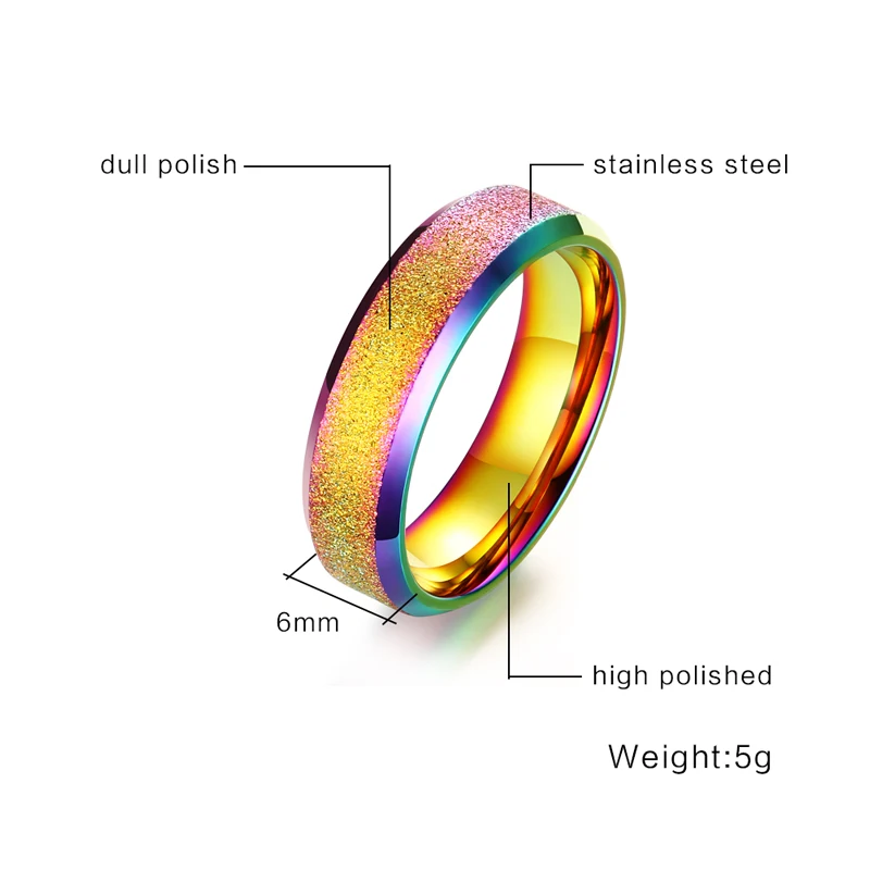 Meaeguet-Trendy-Stainless-Steel-Rings-For-Women-Men-Simple-Rainbow-Frosted-Ring-Jewelry-6MM-Wide-USA