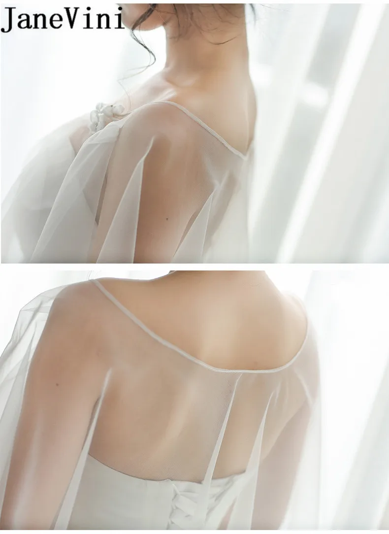 JaneVini High Quality Women Wedding Bolero Cloaks Handmade Flowers Evening Shawl Bridal Party Wrap Shrug Tulle Stoles Summer