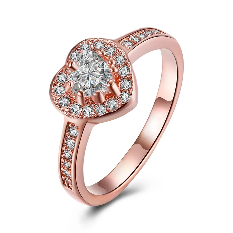 Fashion Rose Gold Color Love Heart Rings For Women Ladies
