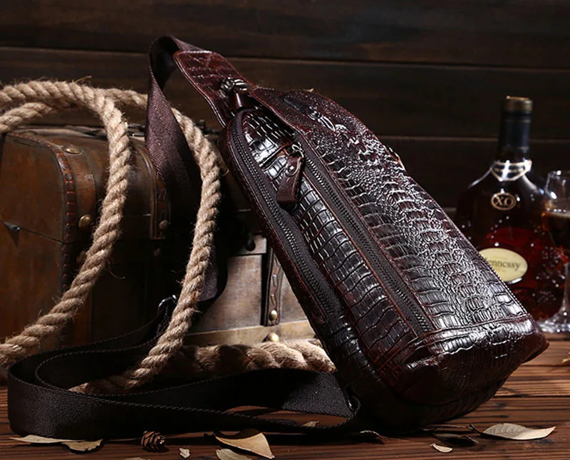 Мужская винтажная сумка-мессенджер из натуральной кожи, первый слой воловьей кожи с крокодиловой текстурой, нагрудная сумка, повседневные сумки