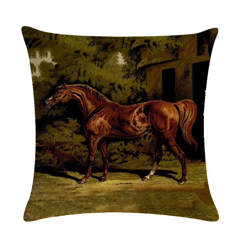 Retro Nostalgic Art Horse Cushion Cover Series Linen Hug Pillowcase Colorful Wild Style Decorative Household Items 45x45cm Retro Nostalgic Art Horse Cushion Cover Series Linen Hug Pillowcase Colorful Wild Style Decorative Household Items 45x45cm