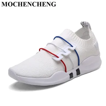 

New White Shoes for Men Sneakers Unisex Slip-on Casual Shoes Breathable Elastic Mesh Light Design Soft Anti-skid Tenis Footwear