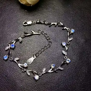 

Video! Fidelity natural 3mm blue moonstone Bracelets s925 sterling silver plant fine jewelry for women party natural gemstone