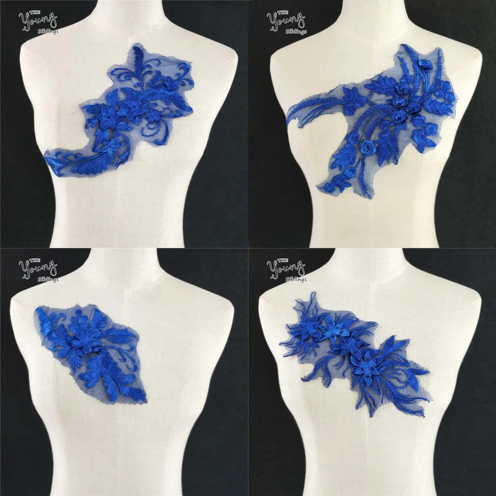 

High quality Blue Embroidery Mesh Organza Guipure Flower Lace Collar Fabric DIY Floral Neckline Lace Sewing Accessories Applique