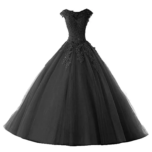 black Сапфировые Свадебные Длинные вечерние платья Vestido De 15 Anos De cap рукав кружево открытая спина Лаванда бирюза Бисероплетение Бальные платья - Цвет: black