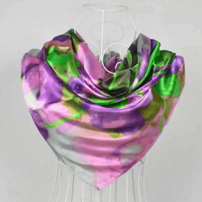 [BYSIFA] 90*90 см модный фиолетовый серый полиэстер шелковый шарф хиджаб с принтом для женщин стиль женский большой квадратный шелковый шарф шаль - Цвет: Purple Grey