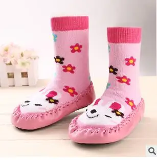 ROMIRUS/зимние детские носки для маленьких мальчиков и девочек; Нескользящие тапочки с рисунками животных для новорожденных; домашние носки на мягкой кожаной подошве - Цвет: N