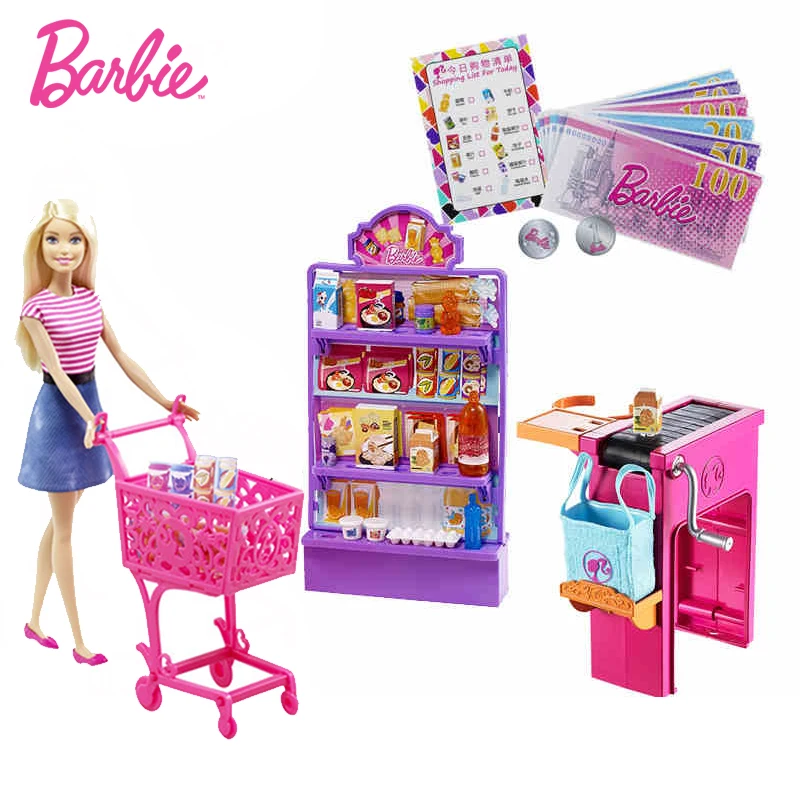 Original Barbie Dolls The Supermarket Shopping House Multi Function Toy Barbie Boneca Mode FDY23