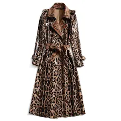 XF ветровка 2019 весна и осень Модный дизайнерский показ женских нагрудных ремней Змеиный Леопардовый принт английское элегантное пальто