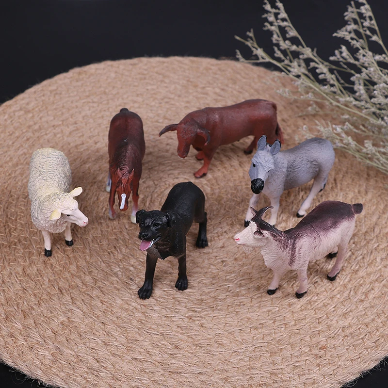 6pcs/set Simulated Farm Animal Sheep Dog Horse Donkey Ox Cow Set
