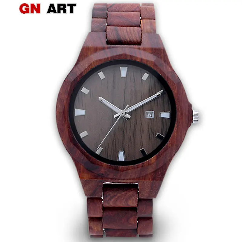 

GNART hand watch wooden men sports watches red sandal wood men's 2018 fashion wristwatch relogio masculino