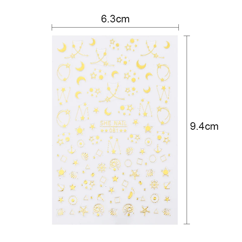 Nail Art 3D Design Stickers Adhesive Wraps Decals Square Gold Nail Gel Polish Tips Transfer Sticker DIY Nail Decorations