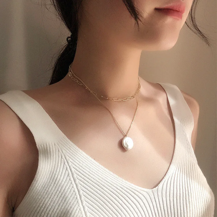 New Fashion Multi-layer Natural Pearl Pendant Color-protection Korean Necklace Female Wild Clavicle Chain Necklaces Choker