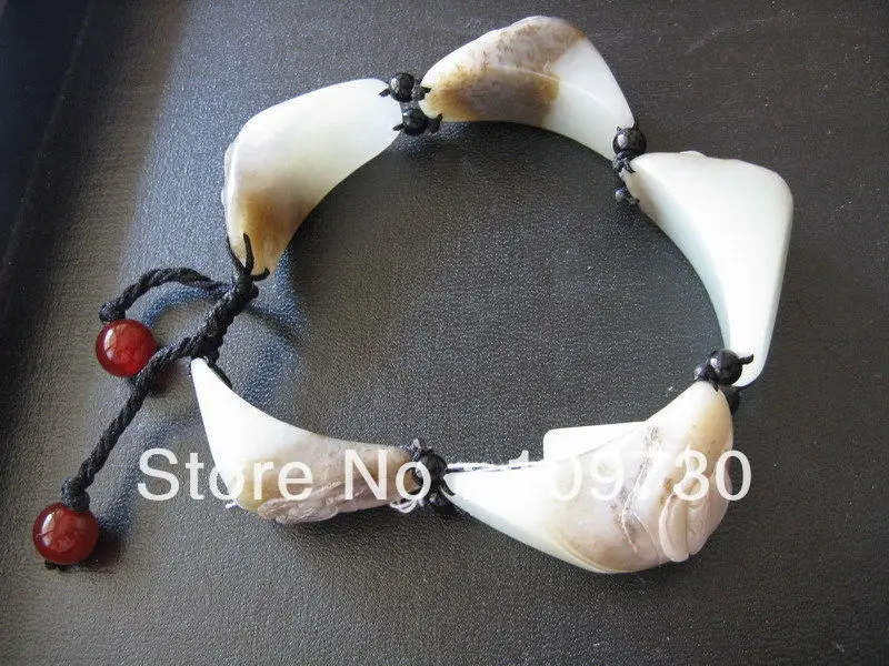 

00644 Chinese beautiful white jade five blessing bracelet