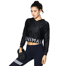 Yoga куртка тренировки одежда Бег футболки спортивные Для женщин тренажерный зал топы фитнес Рубашка Боди Черный yoga Длинные рукава Короткие пальто Camiseta