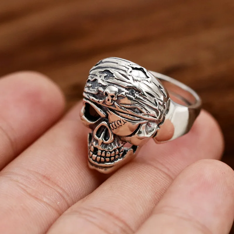

FNJ Punk Skull Ring 925 Silver Jewelry New Fashion S925 Sterling Silver Rings for Men Adjustable Size 9.5-12.5 bague