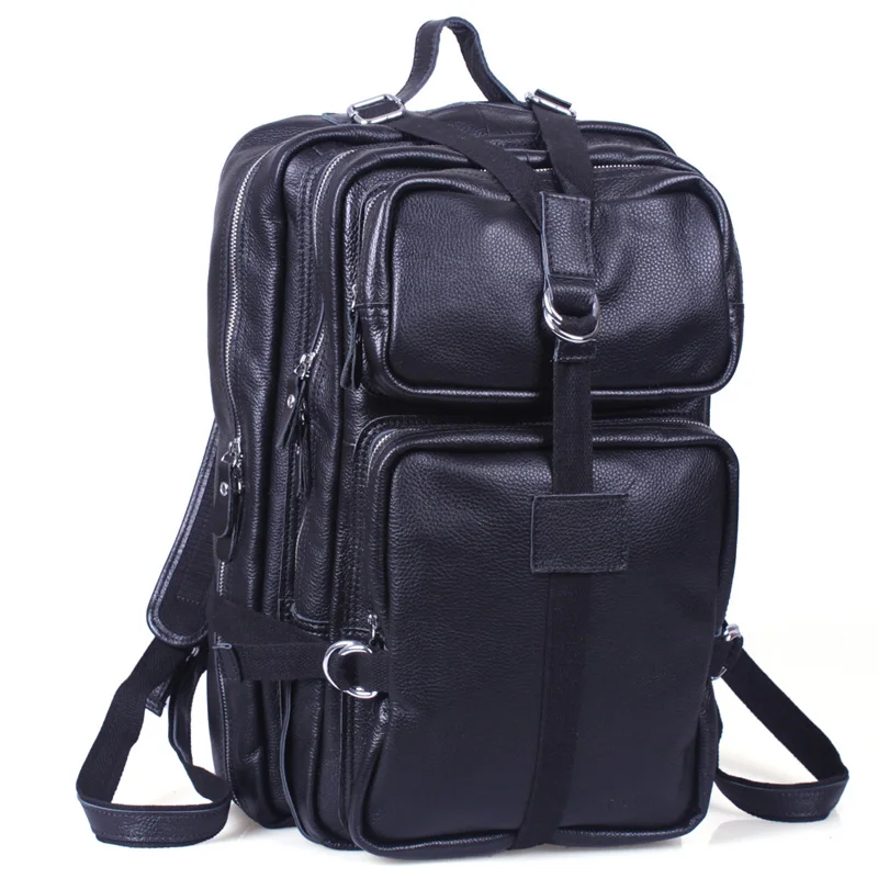 TIDING Large Capacity Unisex Genuine Leather Travel Laptop Backpacks Bags 3034