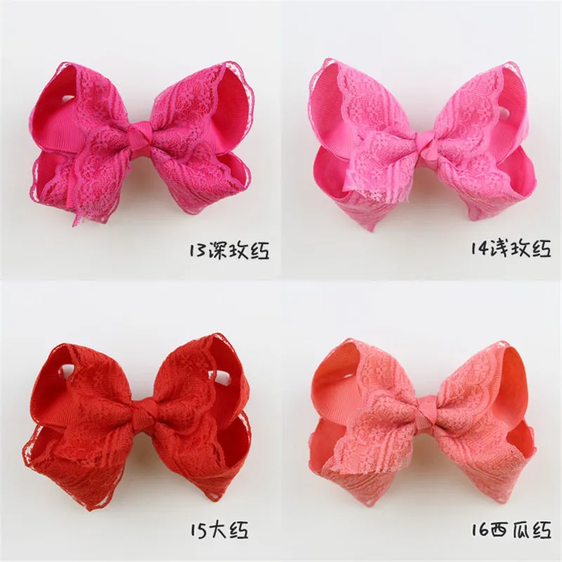 20pcslot 4 Inch Large Kids hairbows Girl Grosgrain Ribbon Bow Clips Lace bow hairpin Headdress Children Hair Accessories  (4)