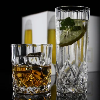 

6 pieces pack Wholesale lead-free glass whisky glass bar classical rock Colin glass KTV flat diamond Luo cup