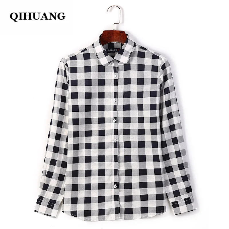 

QIHUANG Casual Women's Plaid Shirts Cotton Long Sleeve 2019 Fashion Women Blouses Plus Size 5XL Spring Autumn Women Shirt