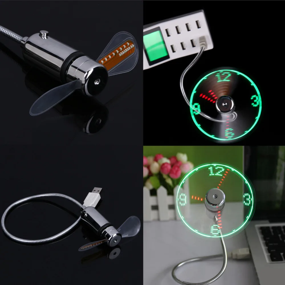 Creative Hot selling USB Mini Flexible Time LED Clock Fan with LED