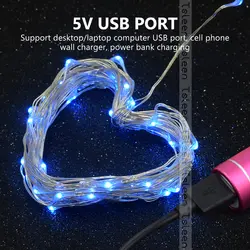 Tsleen 5 В USB ФЕЯ лампы 5 м 10 м серебристый Провода Водонепроницаемый Гирлянды светодиодные Звездное свет крючок 50/100 светодиодные фонари