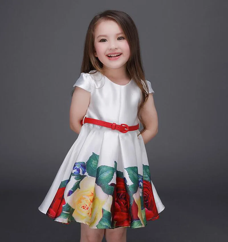 

2017 New 1 pcs cute girls formal fashionable dresses Summer Party Birthday Flower Girl Dress kids party dress printed Short