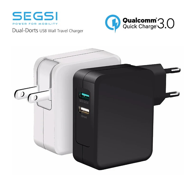 Segsi Certified] 30W Quick Charge 3.0 USB 2 Port Travel Wall Fast Charger for Samsung