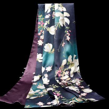 

100% Pure Silk Scarf Women Luxury Brand 2019 Hangzhou Silk Shawls and Wraps for Ladies Frog Real Silk Scarves Foulard Femme