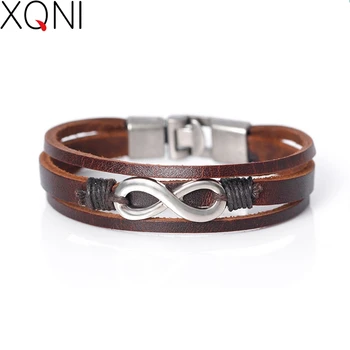 

2017 New Fashion Multilayer Bandage Leather Bracelet For Men Women Trendy DIY Novelty Digital 8 Brand Charm Bracelet.
