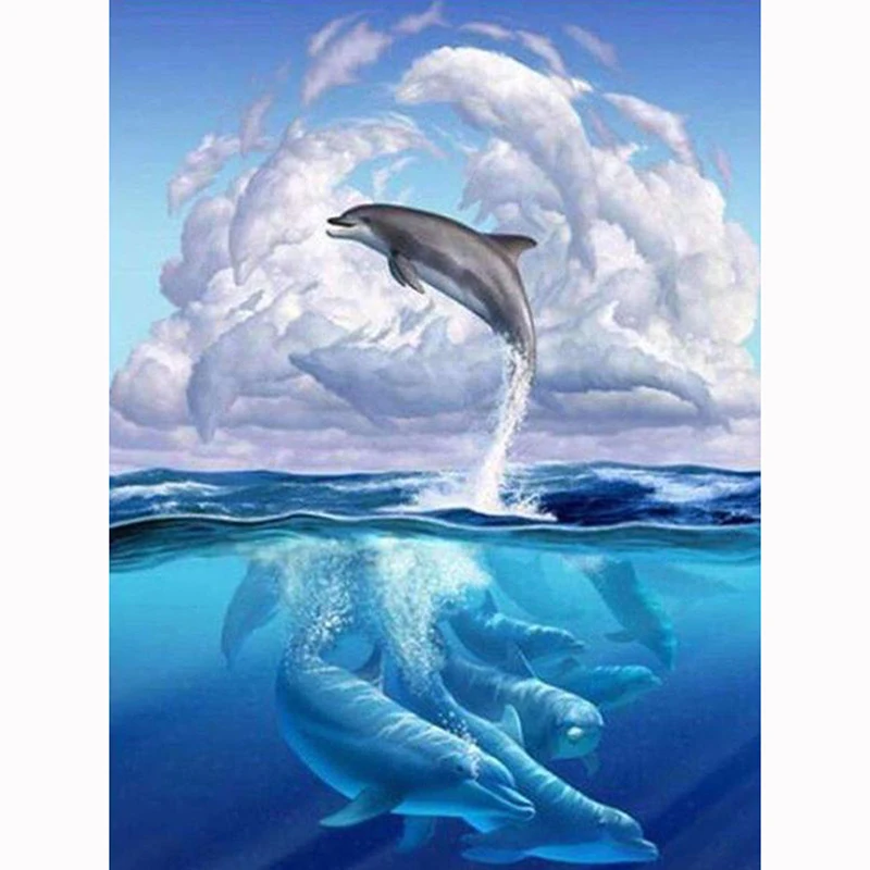 

5D DIY Full square Diamond Painting Mosaic Cloudy Dolphins Diamond Rhinestone Embroidery Cross Stitch home decor gift KBL